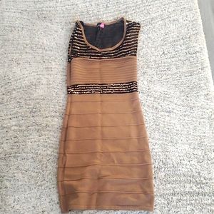 Tan/black sparkle detail mini stretch dress size small